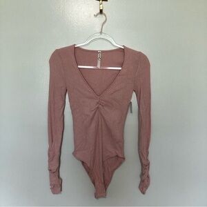 Free People Bodysuit Cozy Up with Me Rose Pink New XS